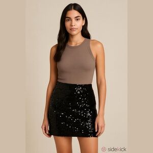 Maner Black Sequined Mini Skirt - Size M